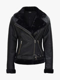Agnes Womens Black Leather Shearling Jacket