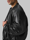 Alo Black Leather Bomber Jacket