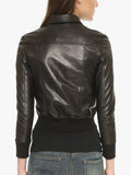 Amrika Leather Utopia Black Leather Cropped Bomber Jacket