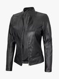 Amy Women's Cafe Racer Black Leather Jacket