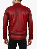 Asher Distressed Red Quilted Racer Leather Jacket