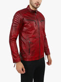 Asher Distressed Quilted Red Leather Jacket