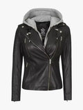 Bagheria Black Womens Leather Jacket With Hood
