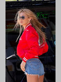Bella Hadid Flamboyant Red Varsity Jacket