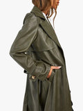 Belted Short Faux Leather Trench Khaki Coat