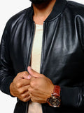 Black Johnny Genuine Leather Jacket for Mens