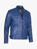Blue Biker Leather Jacket Men's