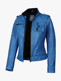 Blue Waxed Biker Leather Jacket