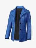 Blue Waxed Leather Coat for Women