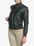 Bomber Dark Green Moto Jacket For Women