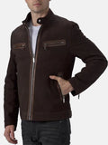 Brown Cafe Racer Suede Leather Jacket Mens