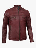 Burgundy Cafe Racer Leather Jacket