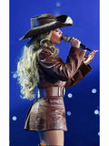 Cowboy Carter Tour Beyonce MM6 Maison Margiela Brown Leather Jacket