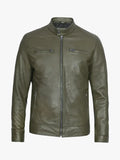Dodge Olive Green Cafe Racer Leather Jacket