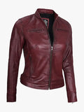 Dodge Burgundy Cafe Racer Leather Jacket