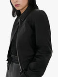 Elegant Noir Womens Black Leather Bomber Jacket
