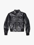 Emma Black Leather Bomber Jacket