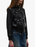 Emma Women's Black Leather Bomber Jacket