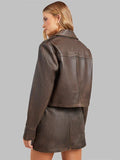 Ena Pelly Lennie Brown Biker Leather Jacket