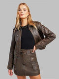 Ena Pelly Lennie Brown Leather Biker Jacket