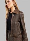 Ena Pelly Lennie Brown Leather Jacket