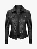 Fernando Women's Black Leather Trucker Jacket