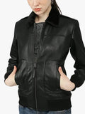 Gemma Black Bomber Leather Jacket
