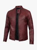 Genuine Burgundy Leather Moto Jacket
