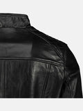 George Waters Padded Style Black Leather Jacket Back Shoulder Close Up