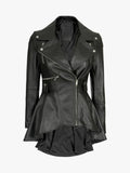 Gonzalez Black Asymmetrical Peplum Leather Jacket