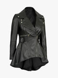Gonzalez Women Black Asymmetrical Peplum Leather Jacket