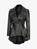Gonzalez Womens Black Asymmetrical Peplum Leather Jacket