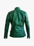 Green Brando Women Biker Jacket With Leather Skin