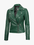 Green Motorcycle Zipper Jacket For Women