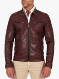 Hamilton - Bordeaux Vegetable Leather Jacket Four Zipper Pockets Vintage Effect For Men's