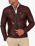 Hamilton Bordeaux Vegetable Leather Jacket Four Zipper Pockets Vintage Effect