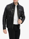 Henry Black Biker Leather Jacket