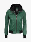 Hooded Womens Green Bomber Jacket
