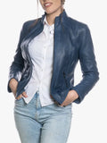 Ladies Blue Lambskin Leather Jacket – Zara