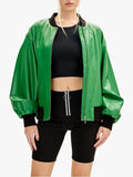 Lambskin Leather Bubble Sleeve Jacket Green