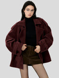Lapel Loose Suede Jacket Burgundy
