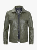 Leather Jacket Mens Dark Green Trucker