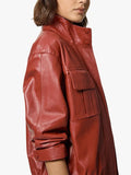 Leather Cargo Pocket Bomber Red Jacket
