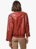 Leather Cargo Pocket Red Leather Bomber Jacket