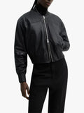 Mango Outlet Black Leather Bomber Jacket