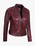 Maroon Women's Lambskin Leather Moto Jacket