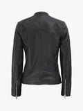 Maude Women’s Textured Cafe Racer Black Leather Jacket