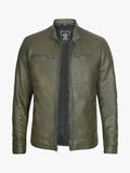Men Dodge Green Cafe Racer Leather Jacket
