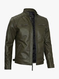 Men Quilted Shoulder Green Jacket