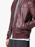Men Burgundy Leather Bomber Jacket